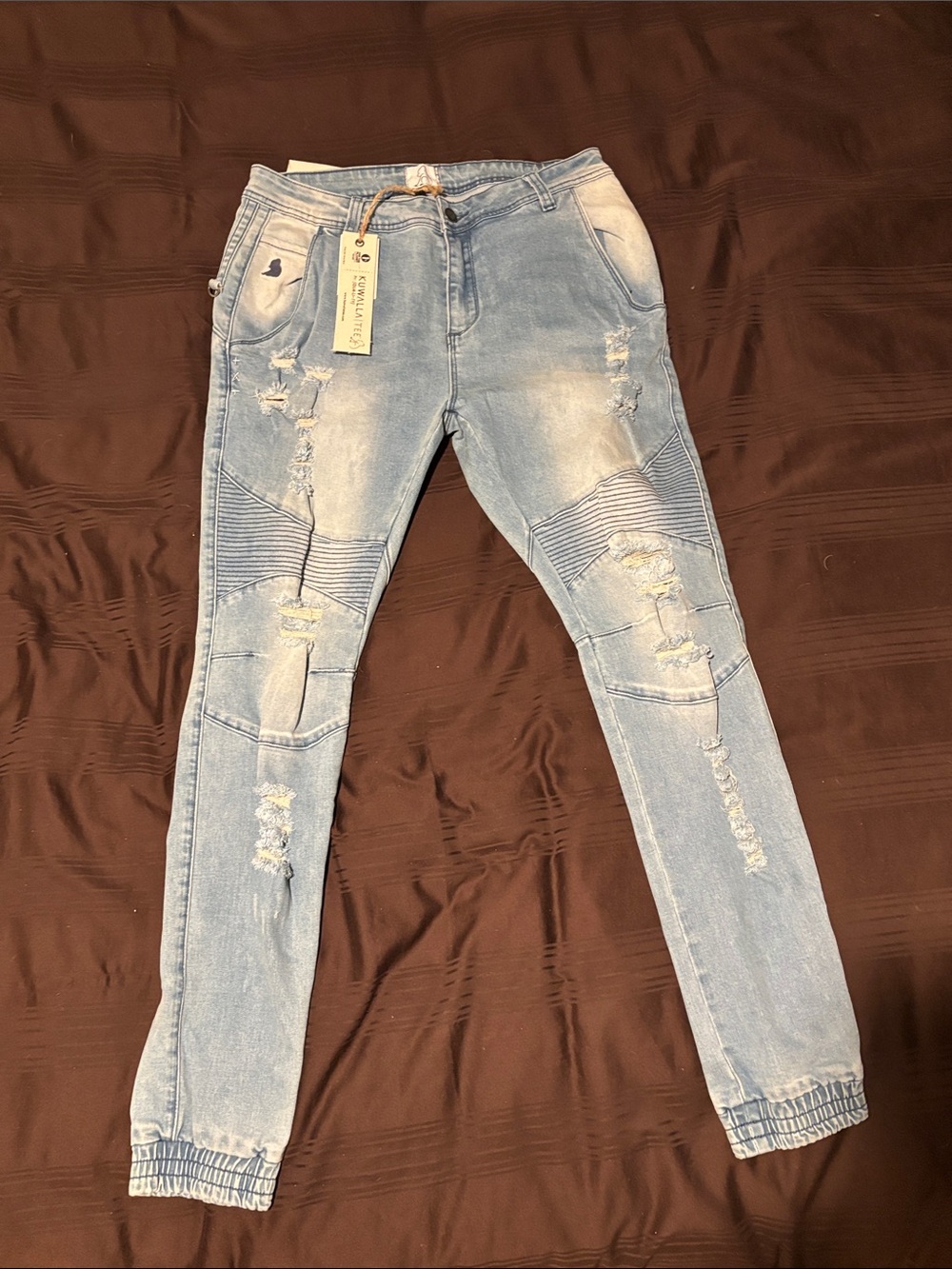 Light Blue Distressed Men’s Jogger Jeans - Unbranded